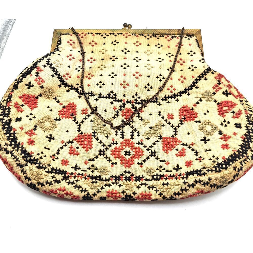 Antique Handmade Tapestry Purse 10in by 8in